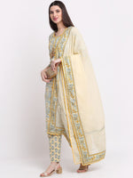 Thumbnail for Kalini Women Yellow Ethnic Motifs Printed Pure Cotton Kurta with Trousers & With - Distacart
