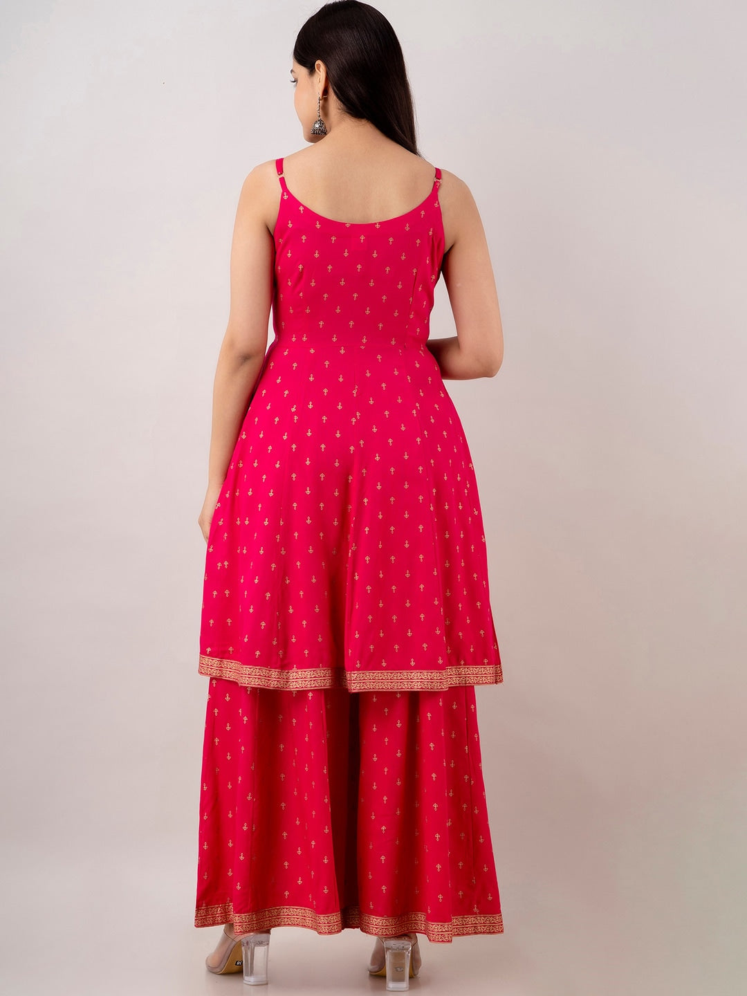 Kalini Women Floral Embroidered Spaghetti Kurta Sharara and Dupatta set - Distacart
