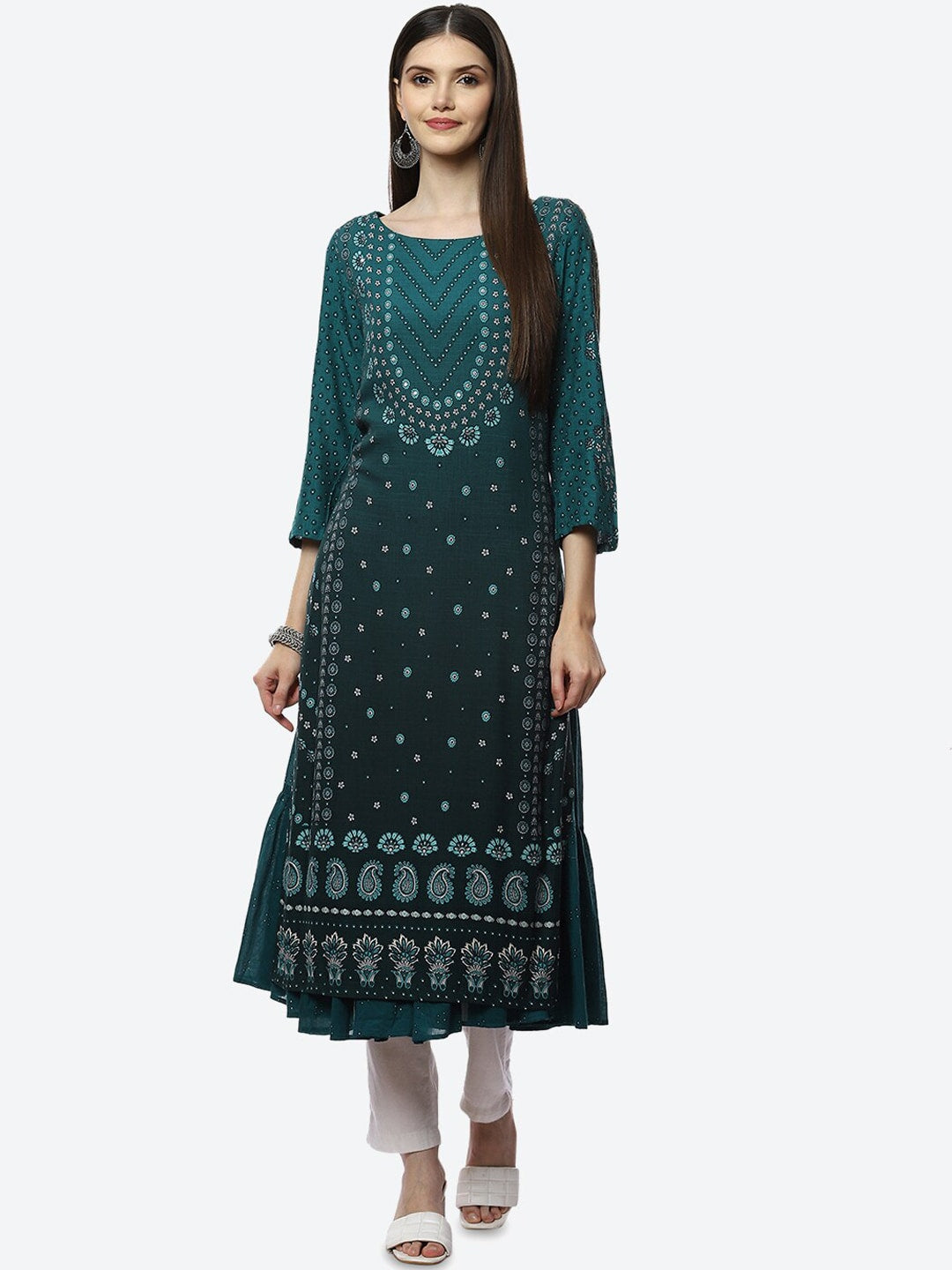 Biba Women Blue Ethnic Motifs Ethnic Printed Layered Kurta - Distacart