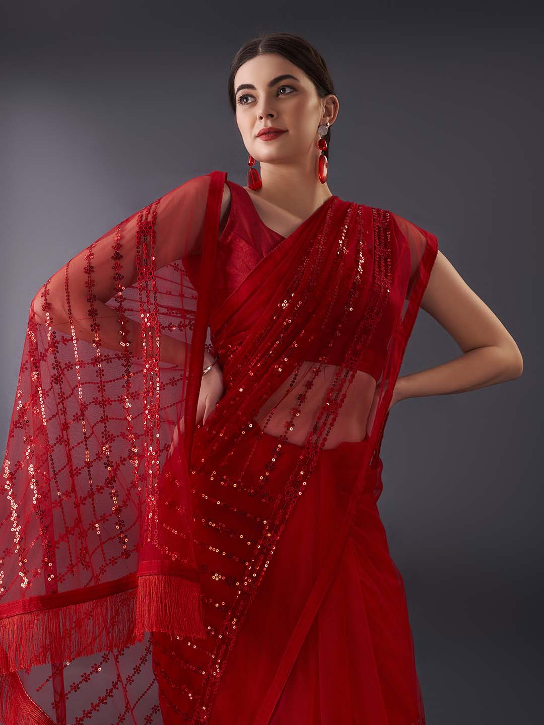 Anouk Sequinned Embellished Net Saree - Distacart