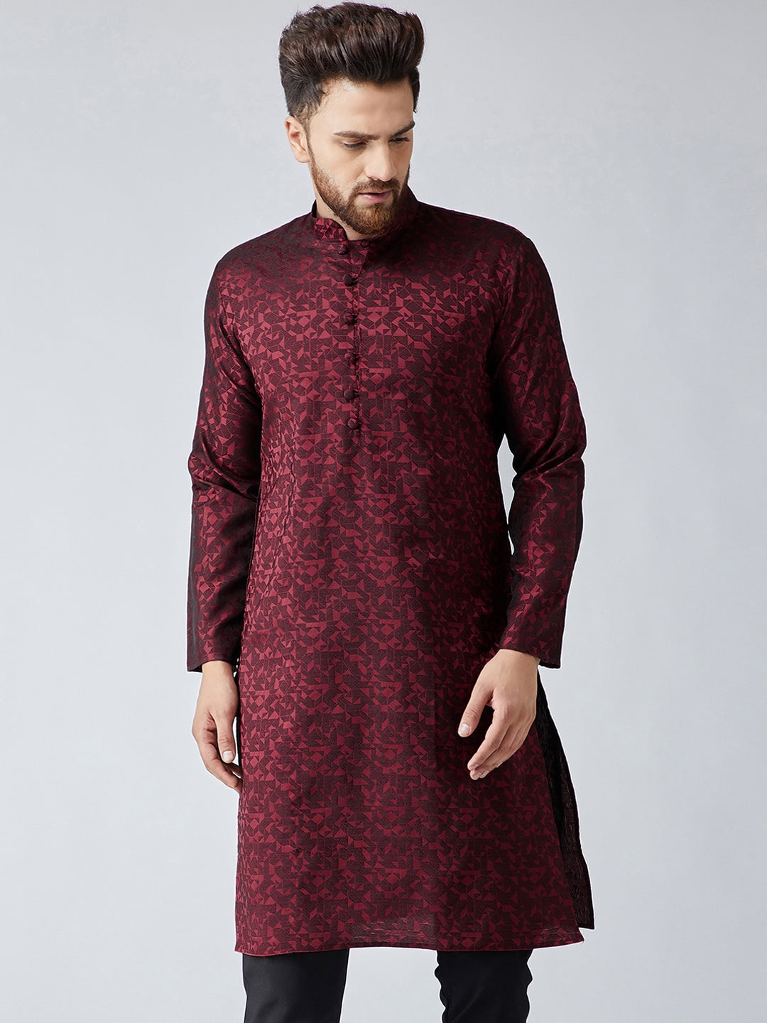 Sojanya Men Maroon Woven Design Straight Kurta - Distacart