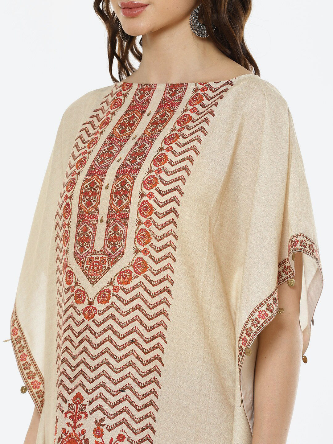 Biba Women Beige Ethnic Motifs Printed Kaftan Kurta Set - Distacart