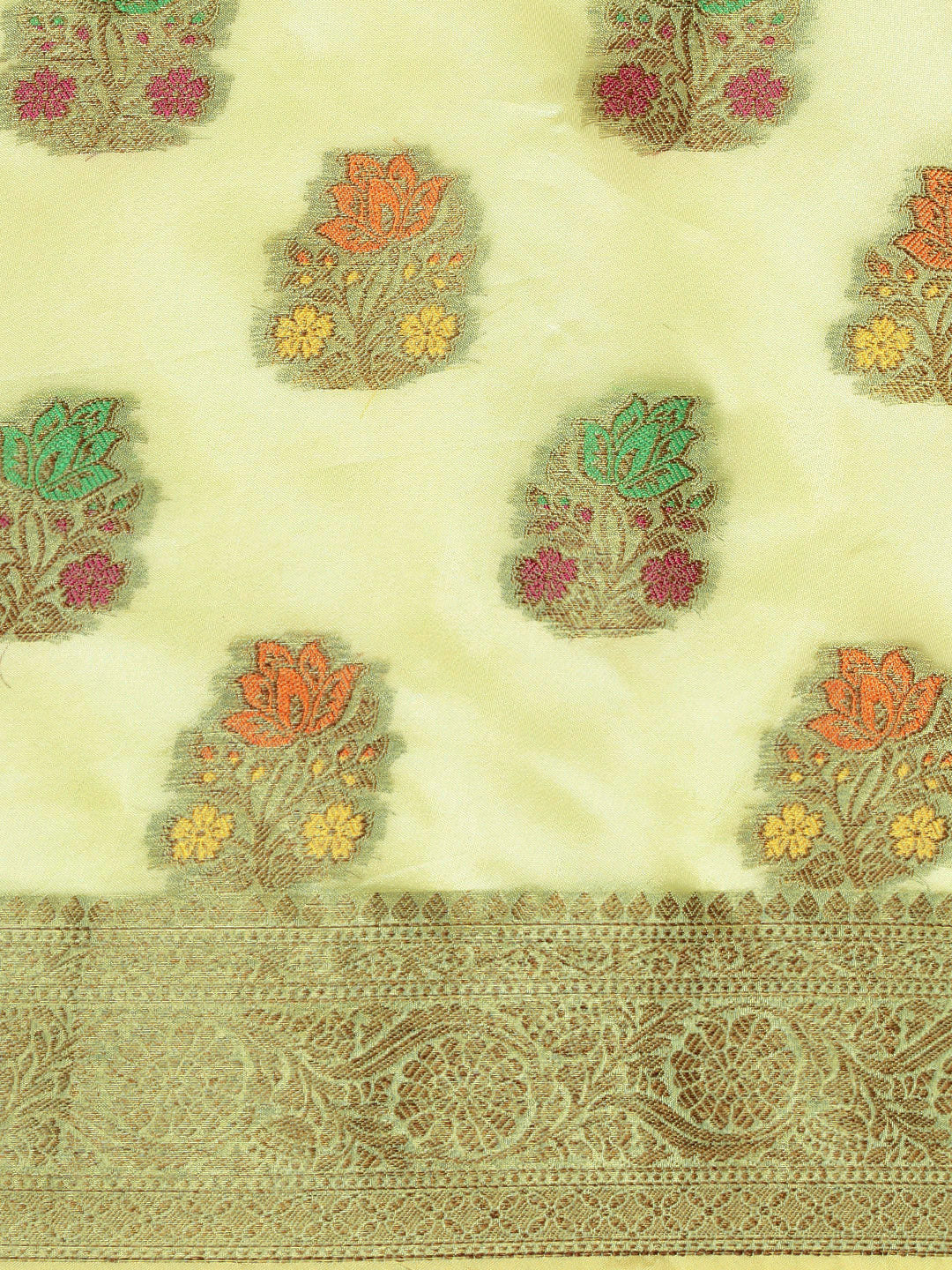 Mitera Green & Gold-Toned Ethnic Motifs Zari Organza Saree - Distacart