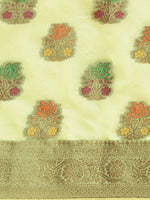 Thumbnail for Mitera Green & Gold-Toned Ethnic Motifs Zari Organza Saree - Distacart