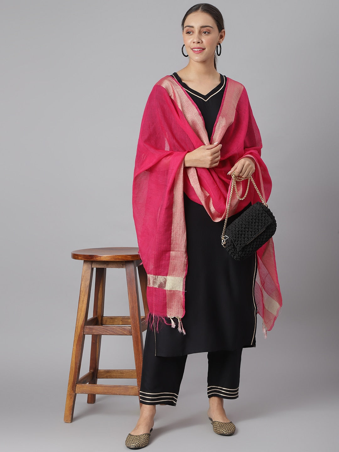 Khushal K Women Black Solid Kurta with Palazzos & Dupatta - Distacart