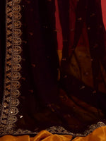 Thumbnail for Anouk Purple & Gold-Toned Floral Embroidered Pure Georgette Saree - Distacart