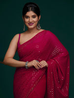 Thumbnail for Koskii Red Embellished Sequinned Saree - Distacart