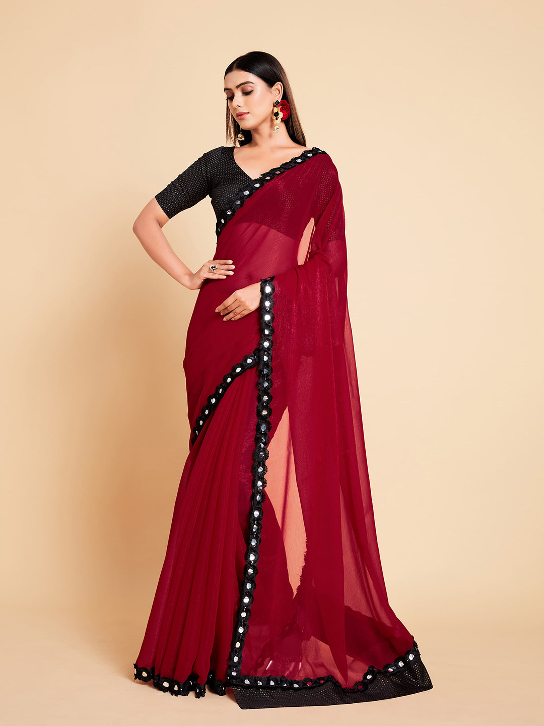 Sangria Women Red Ready to wear Saree - Distacart