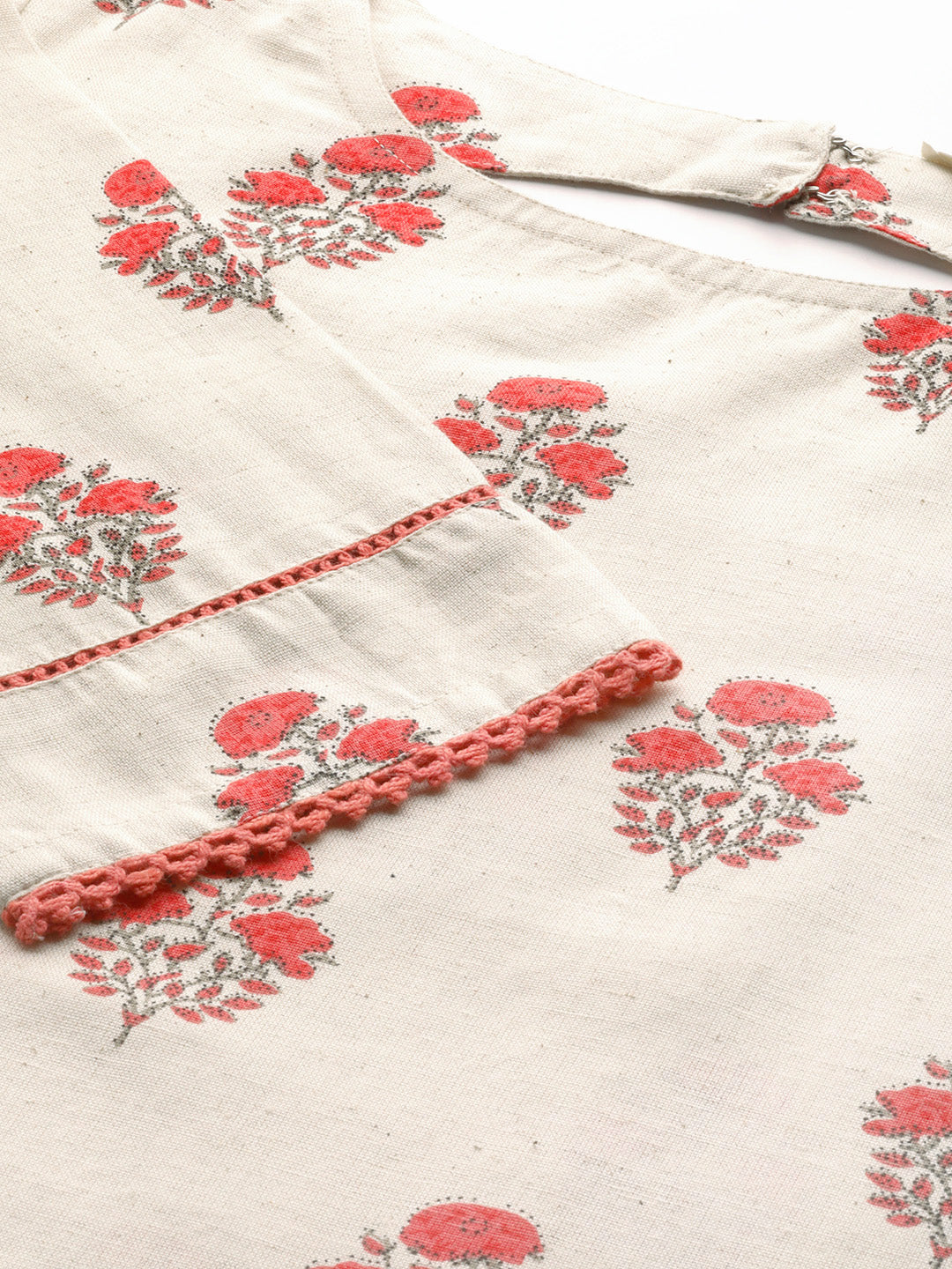 Jaipur Kurti Women Off-White & Peach-Coloured Printed Kurta with Sharara & Dupatta - Distacart