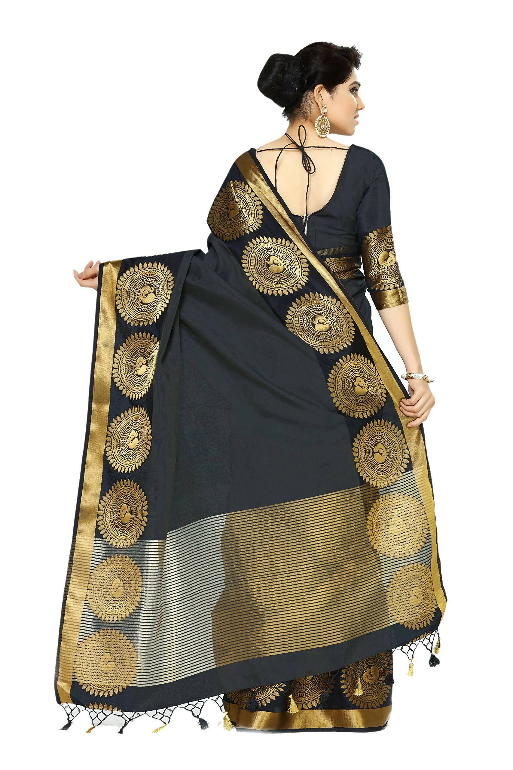 Mimosa Women's Banarasi Tussar Silk Black Saree - Distacart