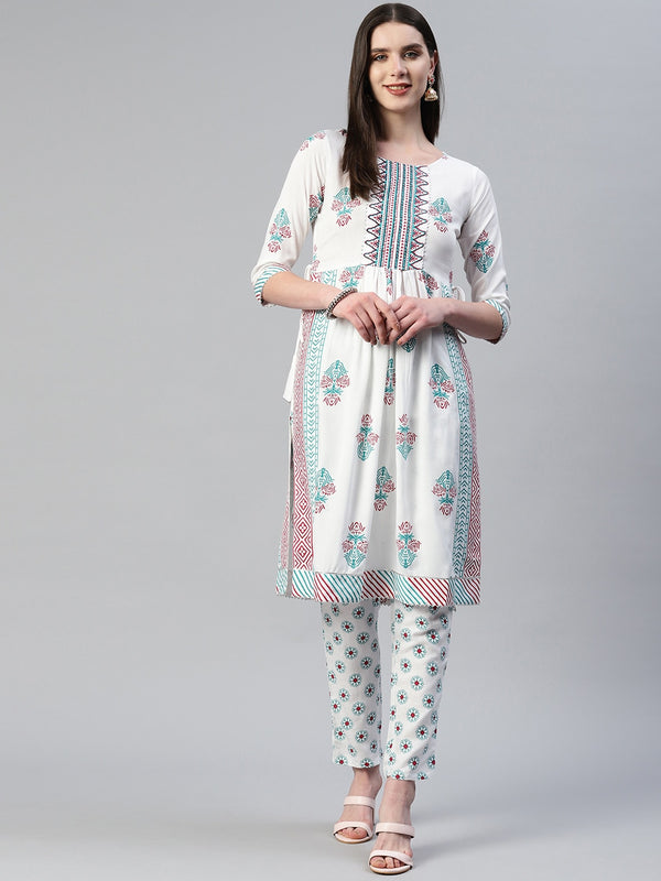Kalini Ethnic Motifs Printed Panelled Gotta Patti Kurta with Trousers - Distacart