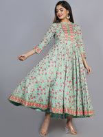 Thumbnail for Kalini Women Sea Green & Pink Floral Printed Anarkali Kurta - Distacart