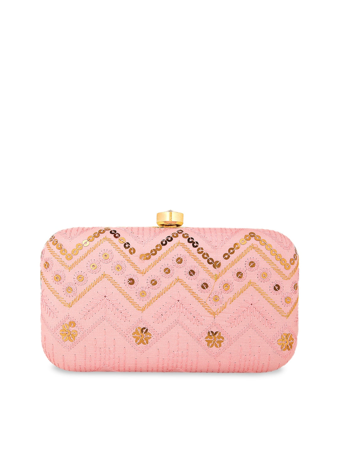 Anekaant Pink & Gold-Toned Embroidered Clutch - Distacart