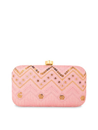 Thumbnail for Anekaant Pink & Gold-Toned Embroidered Clutch - Distacart
