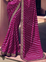 Thumbnail for Mitera Purple & White Leheriya Printed Embroidered Poly Georgette Leheriya Saree - Distacart