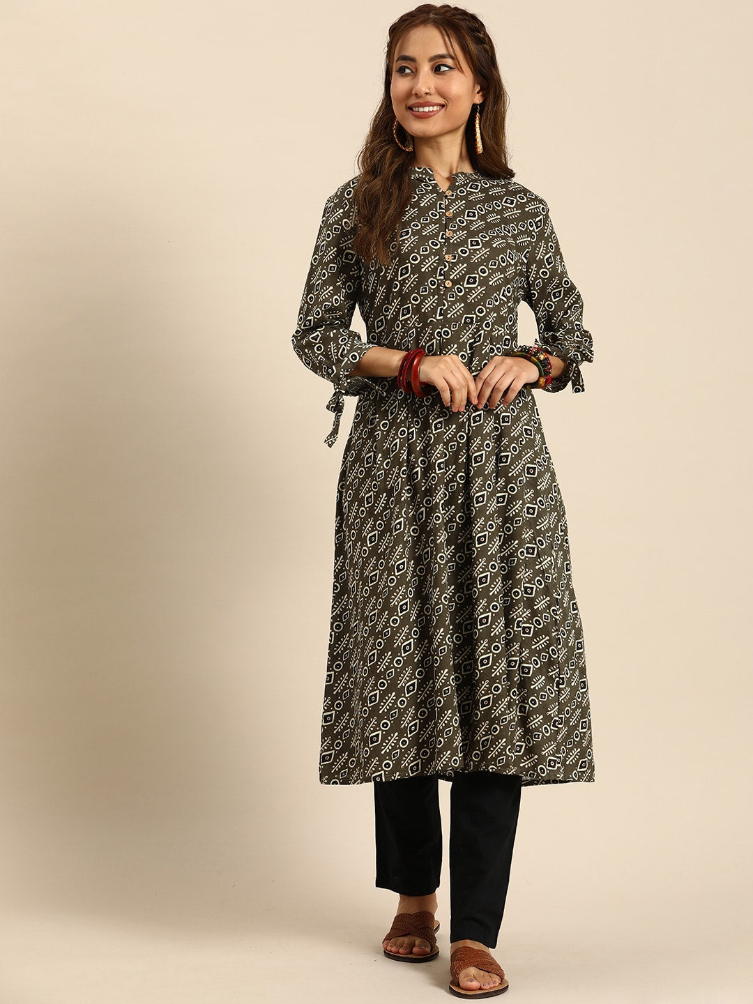 Sangria Women Ethnic Motifs Printed Mandarin Collar Anarkali Kurta - Distacart