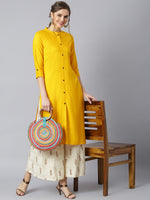Thumbnail for Khushal K Women Yellow Floral Rayon Kurta with Palazzos - Distacart