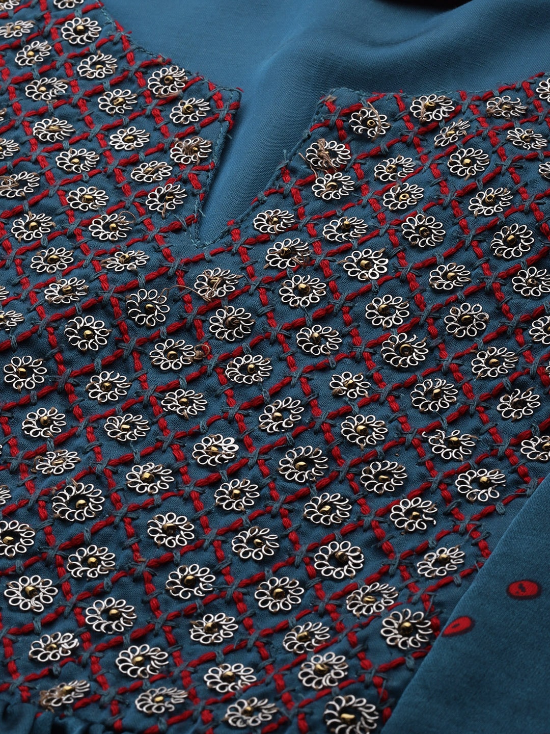 Biba Women Teal Geometric Embellished Kurta - Distacart