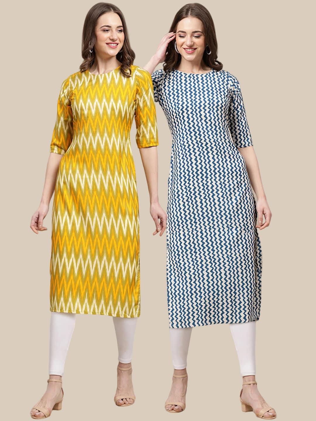 Kalini Women Pack Of 2 Geometric Printed Crepe Kurtas - Distacart