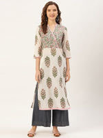 Thumbnail for Jaipur Kurti Women Off-White & Pink Printed Straight Kurta - Distacart