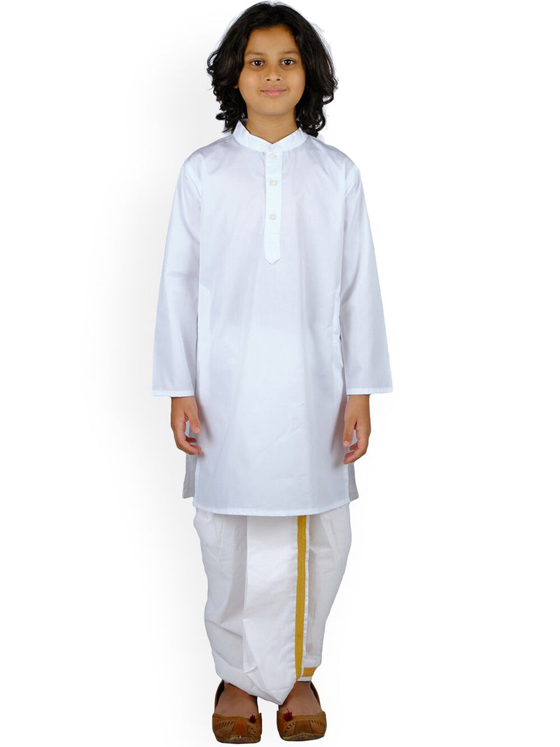 Sethukrishna Boys White Pure Cotton Kurta with Dhoti Pants - Distacart