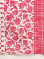 Thumbnail for Sangria Pink & White Floral Printed Pure Cotton Straight Kurta With Trouser & Dupatta - Distacart
