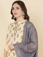 Thumbnail for HERE&NOW Women Mustard Yellow Ethnic Motifs Printed Kurta with Trousers & With Dupatta - Distacart