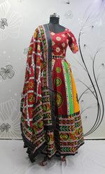 Thumbnail for Multi Color Pure Cotton Hand Block Print Navratri Lehenga Choli with Dupatta - Raas - Distacart