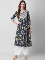 Thumbnail for Kalini Floral Printed Notched Neck Gotta Patti Pure Cotton Anarkali Kurta - Distacart