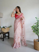 Thumbnail for Vamsee Peach Organza Saree - Distacart