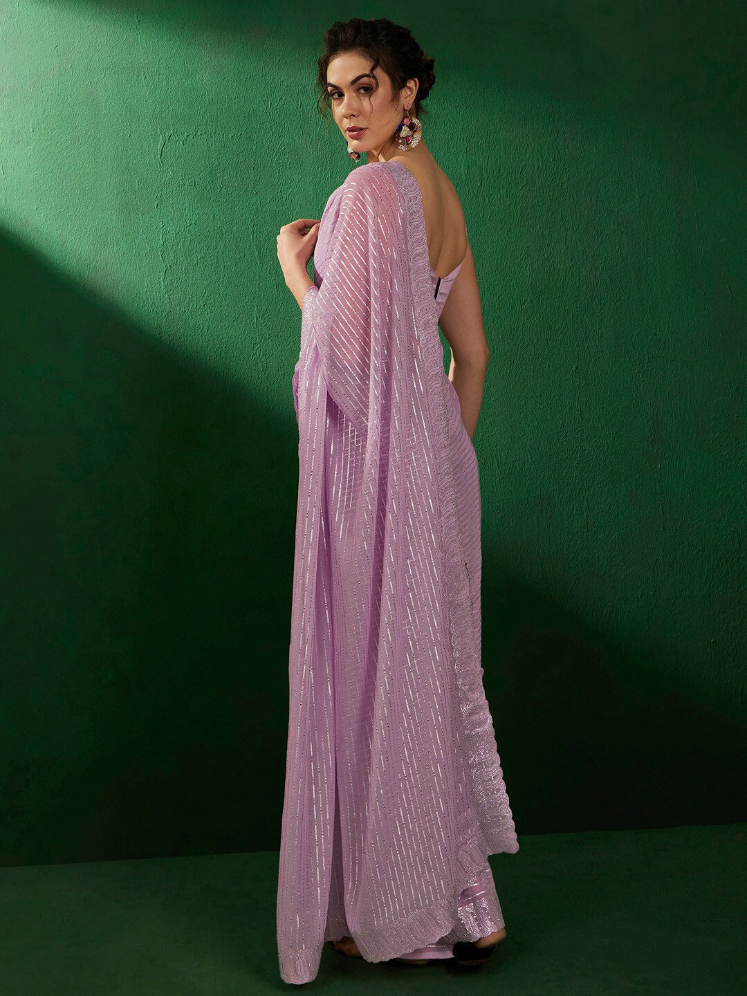 Sangria Mauve Embellished Pure Georgette Saree - Distacart