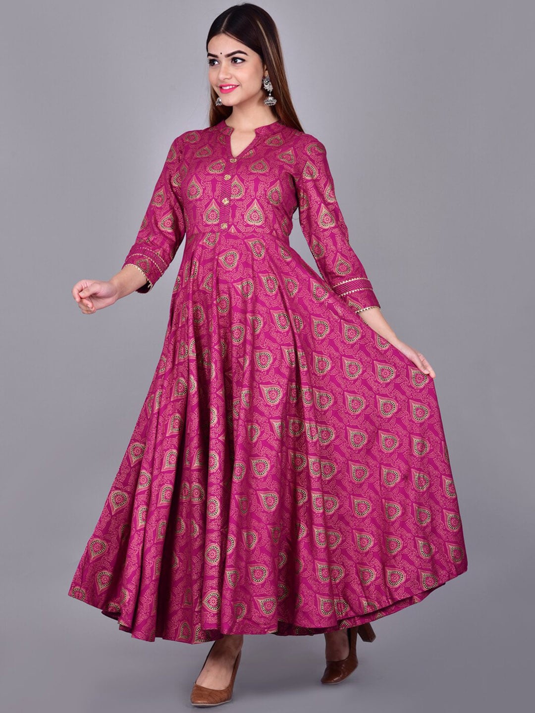 Kalini Women Magenta & Gold-Toned Ethnic Motifs Printed Anarkali Kurta - Distacart