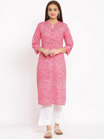 Thumbnail for HERE&NOW Pink Chevron Printed Regular Kurta with Trousers - Distacart