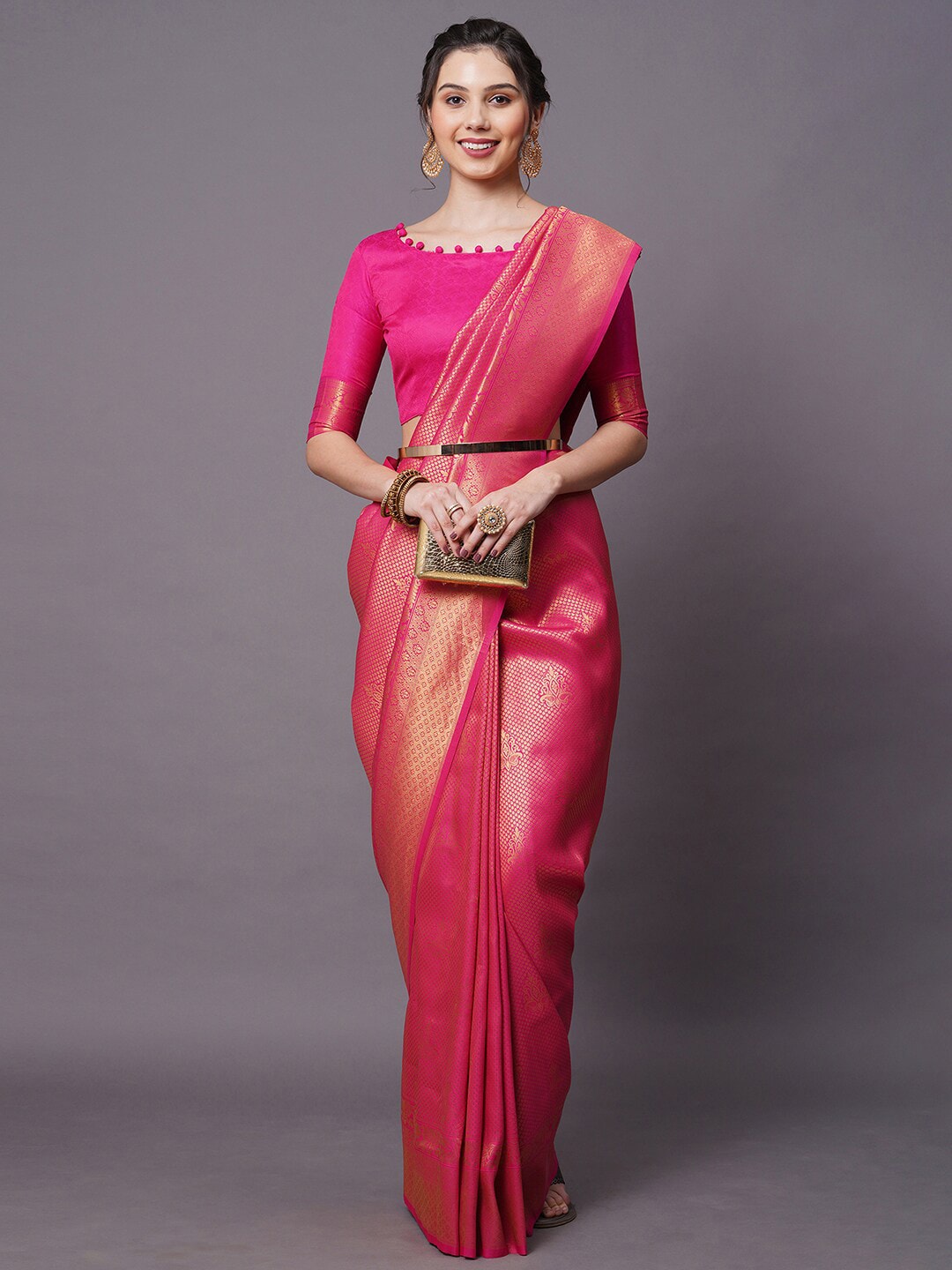 Mitera Women Pink Woven Design Silk Blend Saree - Distacart