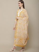 Thumbnail for Sangria Women Yellow Printed Pure Cotton Kurti with Trousers & Dupatta Set - Distacart