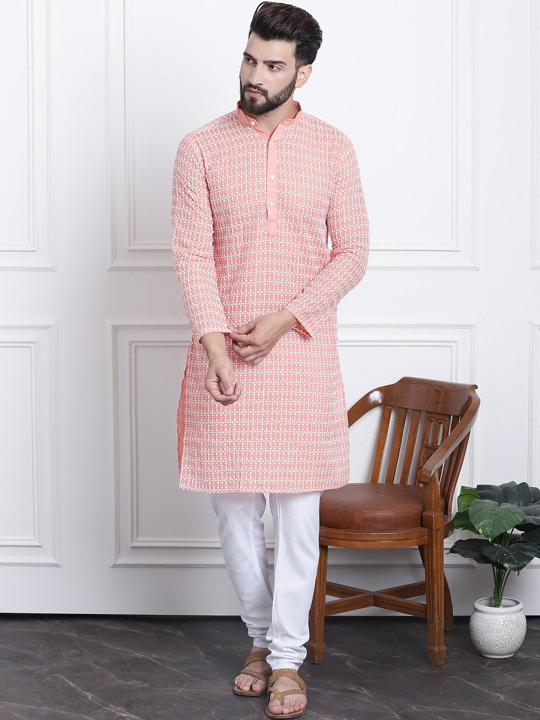 Sojanya Floral Embroidered Regular Thread Work Pure Cotton Kurta with Churidar - Distacart
