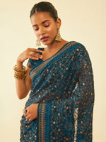 Thumbnail for Soch Floral Embroidered Zari Pure Chiffon Saree - Distacart