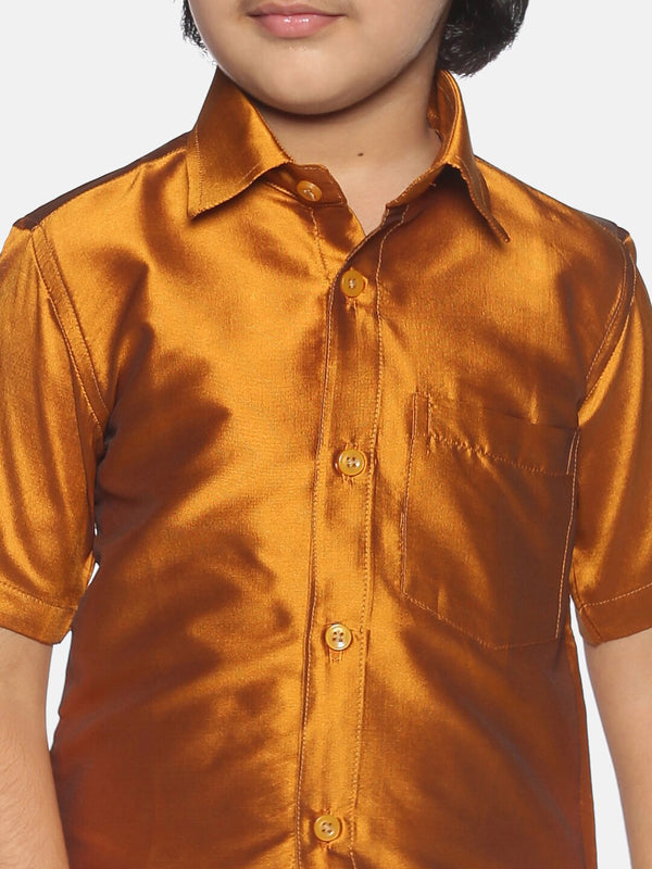 Sethukrishna Boys Mustard Brown & White Solid Shirt and Veshti Set - Distacart
