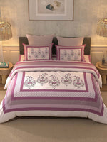 Thumbnail for BELLA CASA Pink & White 350TC Ethnic Motifs Pure Cotton King Bedsheet with 2 Pillow Covers - Distacart