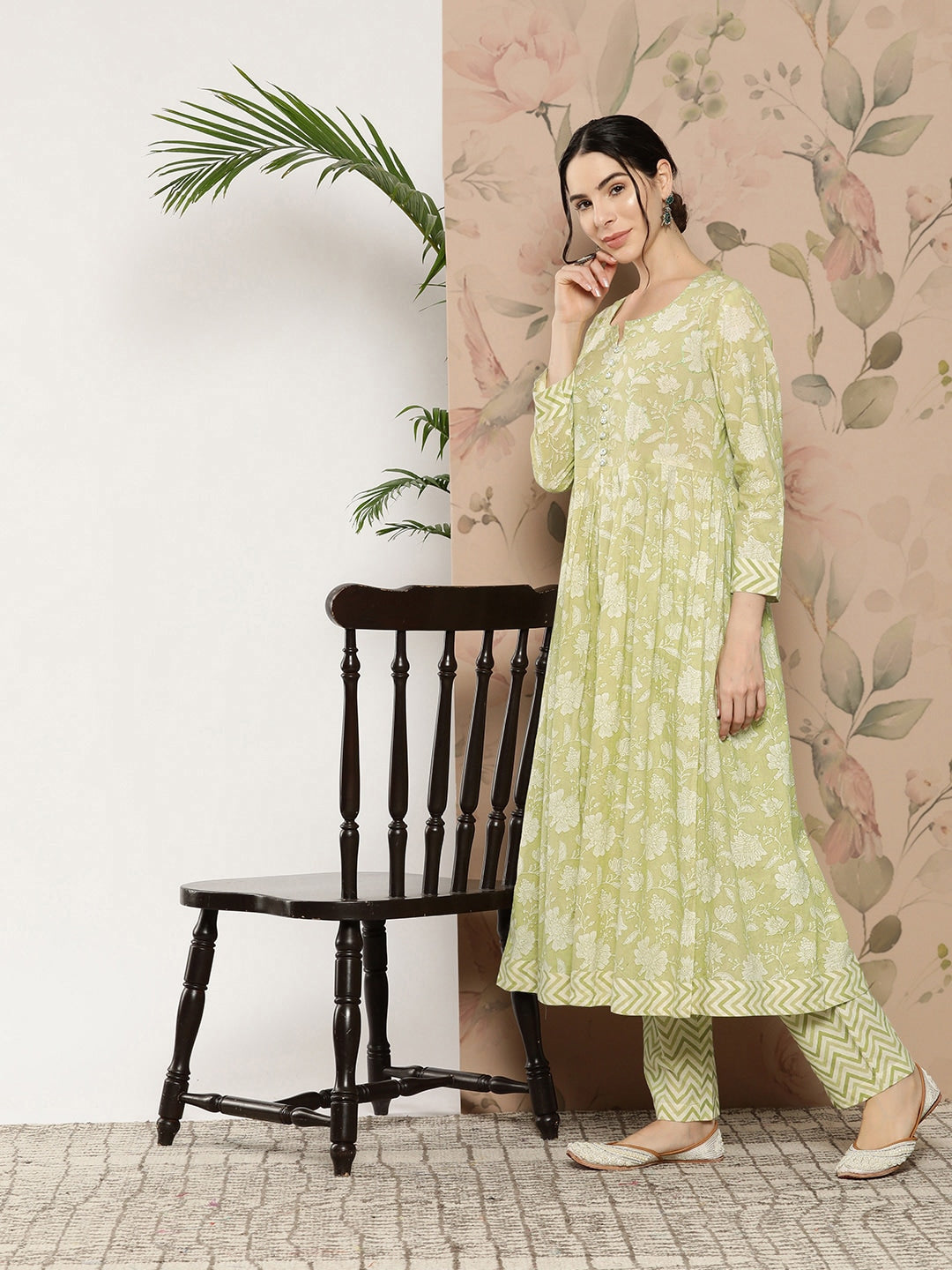 Kalini Ethnic Motifs Printed Thread Work Pure Cotton Kurta With Trousers - Distacart