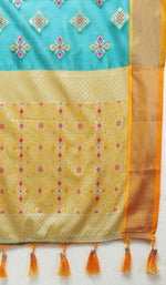 Thumbnail for Lorenvalley Fashion Teal Organza Silk Woven Design with Meenakari Weaving Saree - Distacart