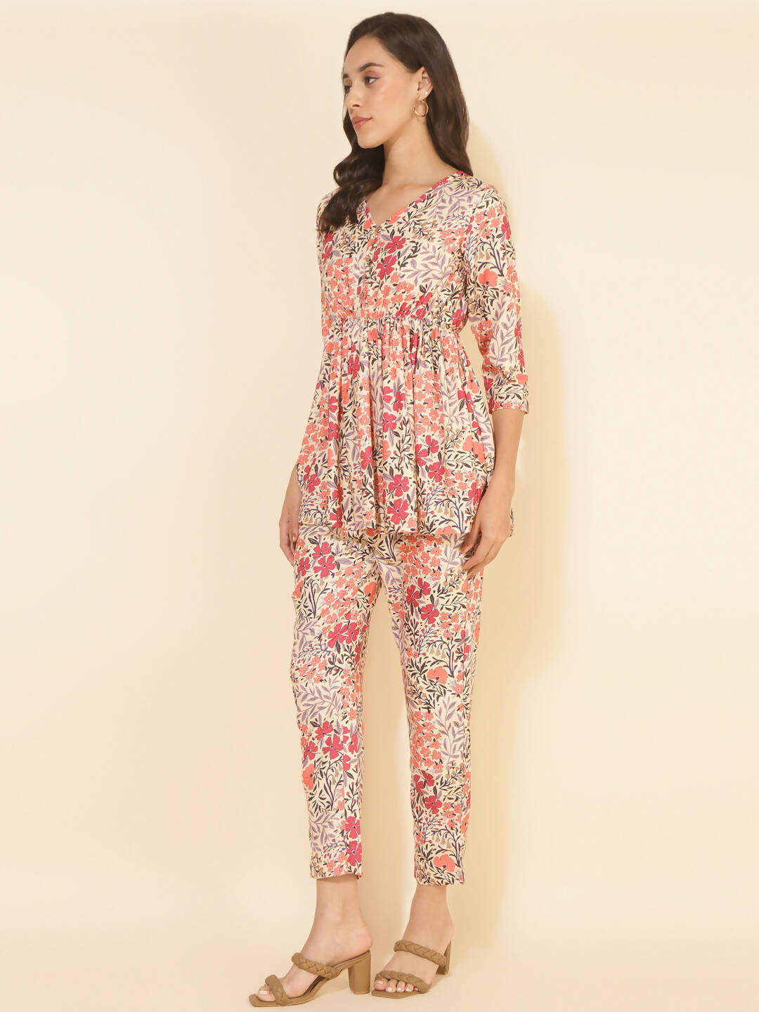Janasya Women's Multicolor Moss Floral Printed Casual Flared Co-ords - Distacart