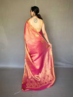 Thumbnail for Mitera Pink & Gold-Toned Woven Design Zari Tissue Saree - Distacart