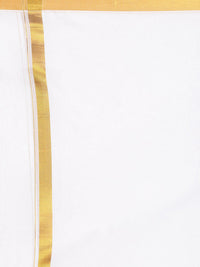 Thumbnail for Sethukrishna Men White & Gold-Coloured Solid Cotton Dhoti - Distacart