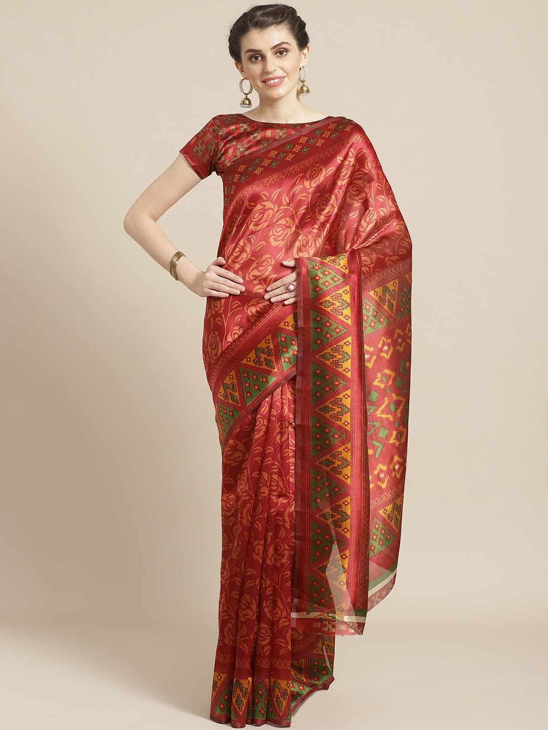 Saree Mall Rust Red & Mustard Yellow Printed Saree - Distacart