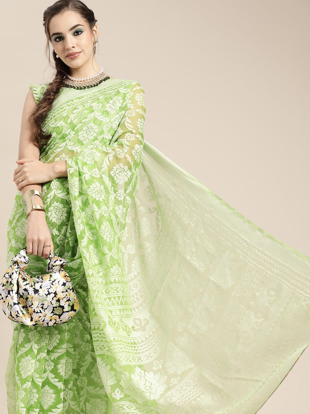 Saree Mall Green Ethnic Motifs Brasso Chanderi Saree - Distacart