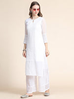 Thumbnail for Kalini Women White Ethnic Motifs Embroidered Georgette Kurta - Distacart