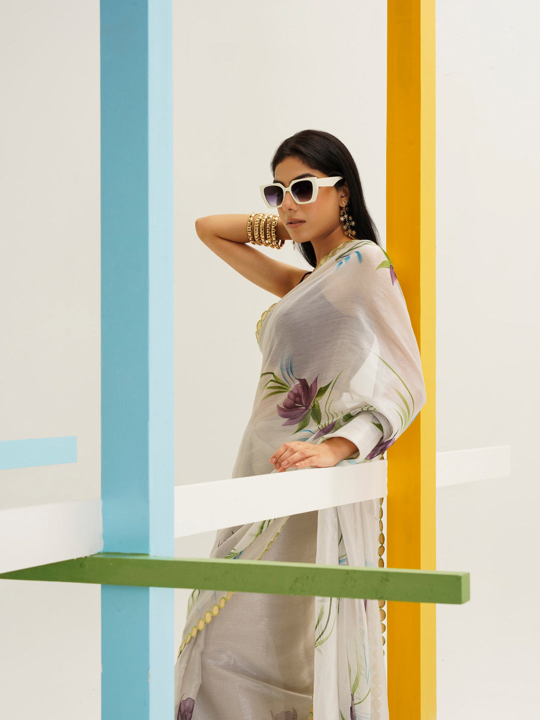 Tikhi Imli Floral Printed Poly Chiffon Saree - Distacart