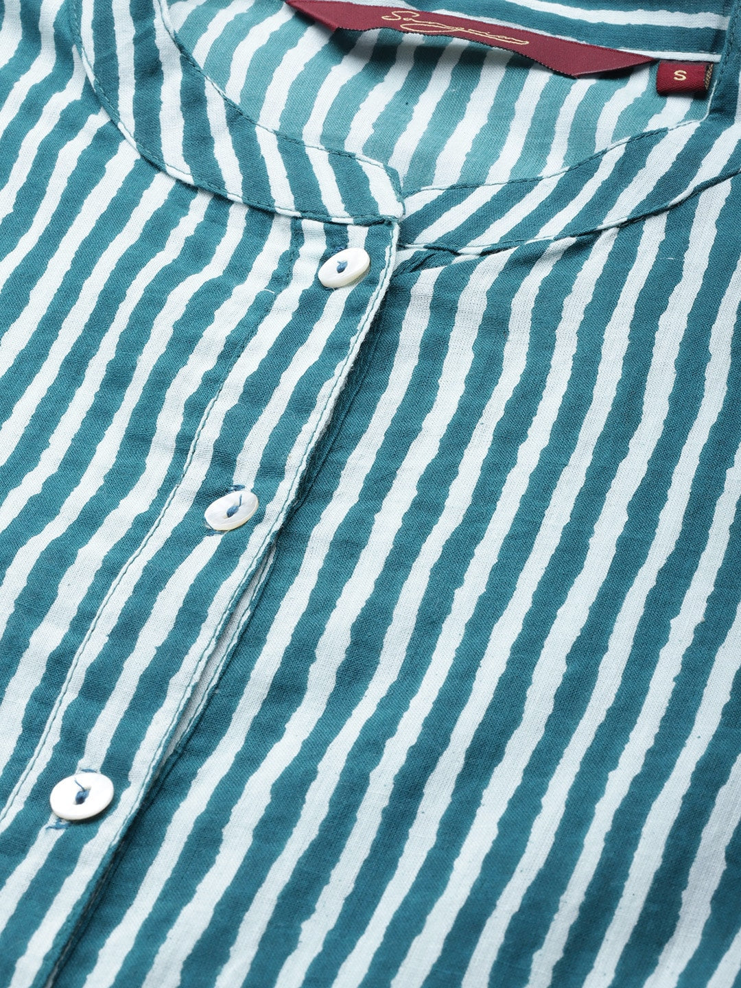 Sangria Women Teal Blue Striped Pure Cotton Kurta with Palazzos - Distacart