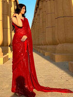Thumbnail for Sangria Red Embellished Pure Georgette Saree - Distacart